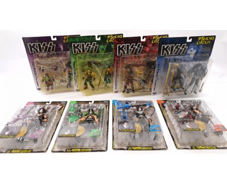 McFarlane Toys KISS action figures including: Psycho Circus Paul Stanley The Jester, Peter Criss, Gene Simmons, Ace Frehley T