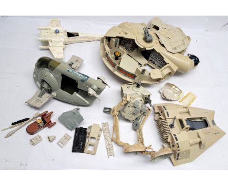Kenner Star Wars vintage incomplete ships Millennium Falcon, Snowspeeder, Slave 1, X-Wing Fighter, Scout Walker. Condition po