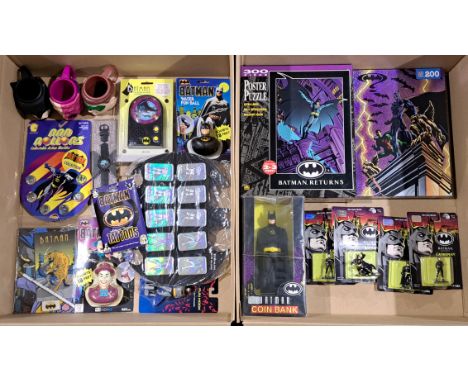 DC Comics Batman Collectibles group including: Zeon Batman Talking Alarm Clock, Cat Woman Watch, Kid Works Batman Water Fun B