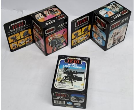 Palitoy / Kenner Star Wars vintage sealed Mini-rigs CAP-2 (Captivator) , MTV-7 &amp; Tri-Pod Laser Cannon. Packaging Good Plu