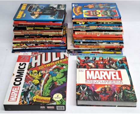 Assortment of 80s / 90s &amp; modern annuals inc Rentaghost, Elvis, CHIPS, Eagle, Mork &amp; Mindy, 2000AD in mixed lot. Cond