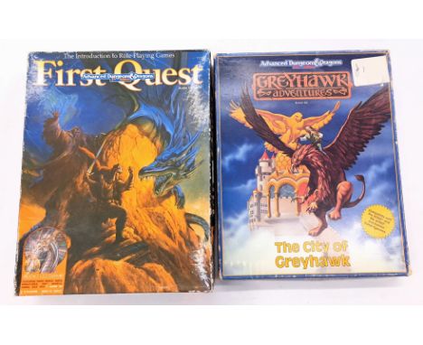 TSR Dungeons &amp; Dragons pair including: (1) First Quest; (2) Greyhawk Adventures; within Fair Plus to Good boxes; unchecke