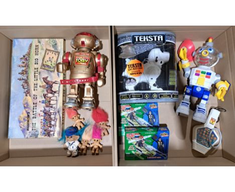 Plastic robots and others including: Tesksta Dalmatian; New Bright Walking Talking Toby Robot; Hasbro GI Joe vs Cobra action 