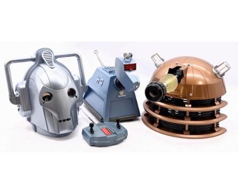 Doctor Who trio including: (1) Remote control K-9; (2) Cyberman voice changer mask; (3) Dalek voice changer mask; untested, G