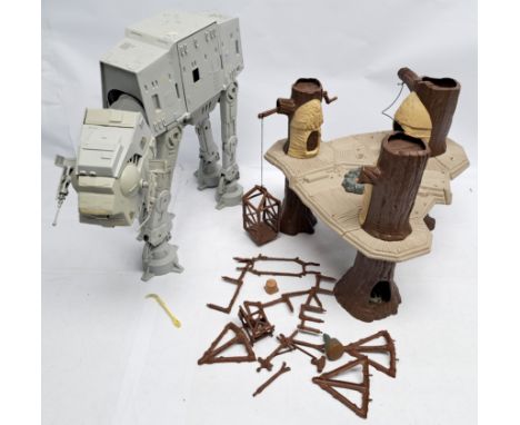 Kenner Star Wars vintage incomplete Ewok Village Playset &amp; AT-AT (missing 1 chin gun). Condition fair to good
