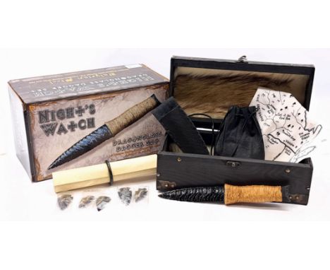 Valyrian Steel Nights Watch Dragonglass Dagger Set, Game Of Thrones, replica, includes obsidian dagger, leather sheath, deers