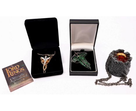 The Lord of the Rings jewellery trio including: (1) The Noble Collection Stirling Silver Arwen Evenstar necklace, COA; (2) El