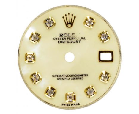 A ROLEX DIAMOND SET MOTHER OF PEARL OYSTER PERPETUAL DATEJUST LADY'S WRISTWATCH-DIAL
