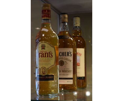 Wines & Spirits - Three bottles of Scotch Whisky comprising: Teachers (1lt), Famous Grouse (1lt) and Grants (70cl)   Conditio