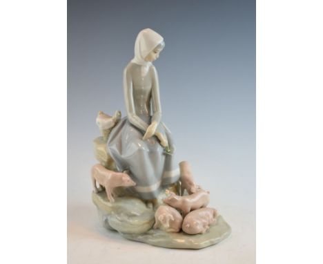 Lladro figure of a girl with piglets   Condition: 
