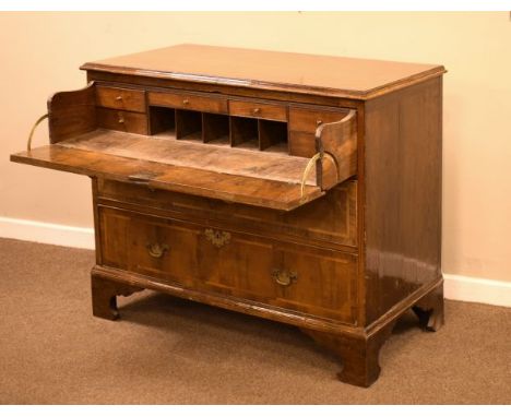 18th Century style walnut secretaire chest fitted secretaire drawer with fitted interior, two further long drawers below and 