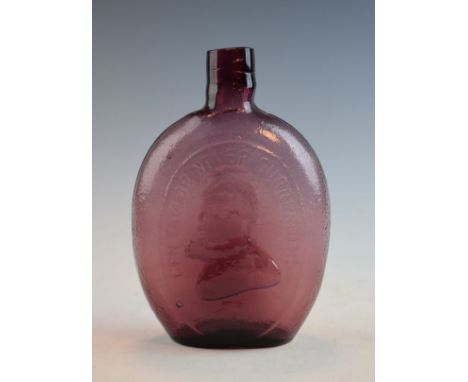 American amethyst glass 'Washington and Taylor' flask having moulded decoration in relief   Condition: 