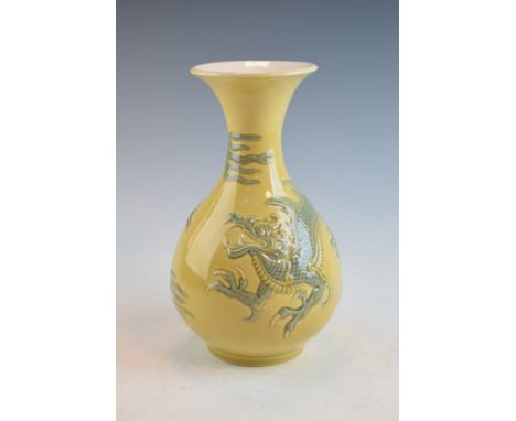 Lladro baluster shaped vase decorated with a Chinese dragon on a yellow ground   Condition: 