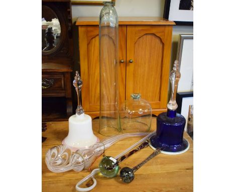 Quantity of Nailsea type glass including two bells, two drumsticks, a pipe etc   Condition: 