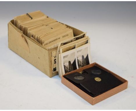 Vintage Thornton-Pickard 'Stereo Puck' folding pocket viewer, together with a collection of home made photographic slides bei