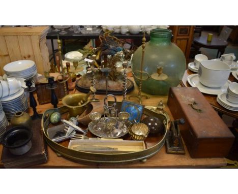 Large quantity of decorative metalware, a taxidermy display of exotic birds etc (part shelf)   Condition: 