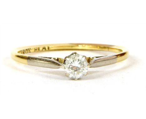 A diamond solitaire ring, the round brilliant cut diamond in a claw setting, approximately 0.3ct, set in a plain polished sha