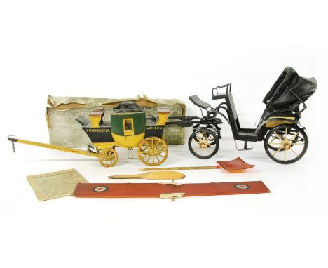A collection of toys, the Warneford Tractor Model Aeroplane 'Moth', in box, two coaches scratch built