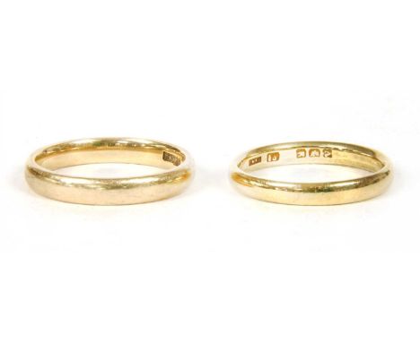 An 18ct gold wedding ring, Birmingham 1931, and an Irish 18ct gold wedding ring, Dublin 1937, size P, size O, 4.32g, 3.31g