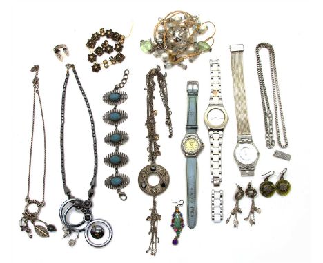 A quantity of costume jewellery, to include watches, a ring, necklace, earrings, etc