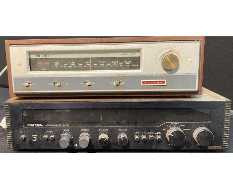 Three pieces of equipment: a Rotel Stereo Receiver RX-402 (powers up), a Truvox Model 100 FM tuner, a Yamaha K-300 Stereo Cas