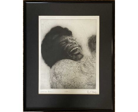 RONNIE WOOD SIGNED LIMITED EDITION PRINT - JAMES BROWN. A mounted and framed limited edition print of a work by Ronnie Wood, 