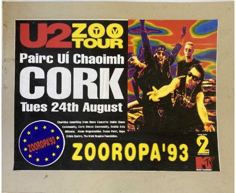 U2 ZOOROPA 1993 CORK POSTER. An original poster for the Cork date on U2's 'Zooropa' tour. Measures approx 30.5 x 41". Affixed