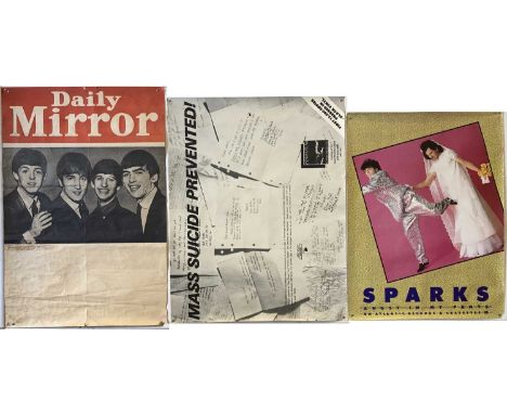 POP AND ROCK POSTERS - BEATLES / SMALL FACES. Five posters to inc original Daily Mirror Beatles headline poster (poor conditi