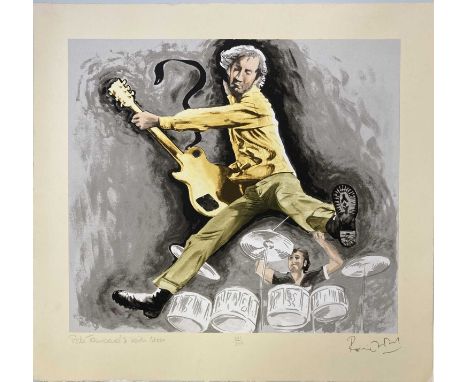RONNIE WOOD SIGNED PRINT - PETE TOWNSHEND AND KEITH MOON. A limited-edition print of a work by Ronnie Wood, depicting Pete an