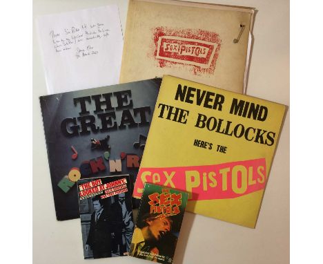 SEX PISTOLS - LPs &amp; BOOKS (AS OWNED BY MALCOLM McCLAREN). Mega cool selection of 3 x LPs plus 2 x books, these given to t