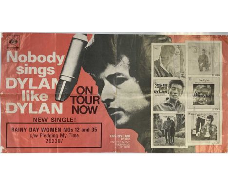 BOB DYLAN ORIGINAL RAINY DAY WOMEN POSTER. An original folded promotional poster issued by CBS to promote Bob Dylan's UK tour