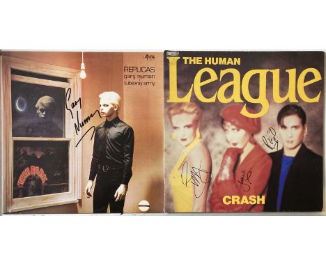 GARY NUMAN / THE HUMAN LEAGUE SIGNED LPS. A copy of The Human League - Crash with signatures to cover by Philip Oakey, Joanne