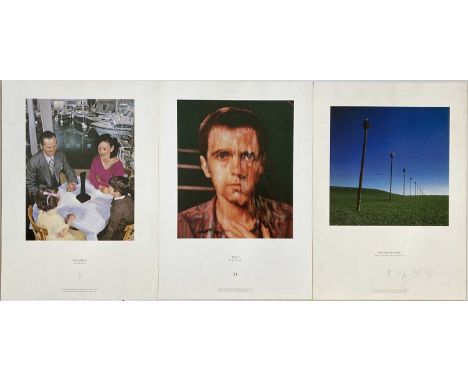 STORM THORGERSON PRINTS ONE SIGNED. Three card prints of famous Storm Thorgerson artworks, issued by 'Rock Optic'. Each 30 x 