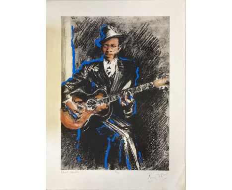 RONNIE WOOD SIGNED PRINT - ROBERT JOHNSON. A limited edition print of a work by Ronnie Wood, depicting Robert Johnson. This e