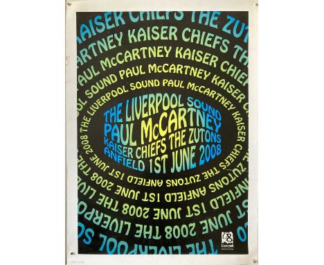 PAUL MCCARTNEY ANFIELD POSTER. An original card concert poster for Paul McCartney, Kaiser Chiefs and more at Anfield in 2008.