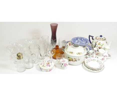 A collection of ceramics to include, Poole vases, Myott water jug, Indian Tree pottery teapot, Coalport trinket boxes, a Yash