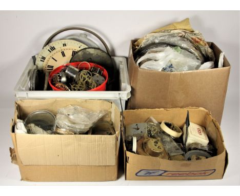 A large collection of clock parts, to include mantle clock glasses, bezels and movements (4)