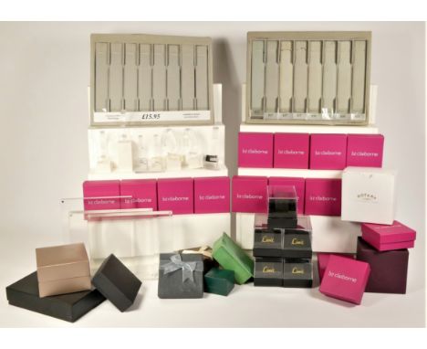 A substantial collection of watch display stands, shop display stands, bracelet display stands, folders, ring and watch boxes