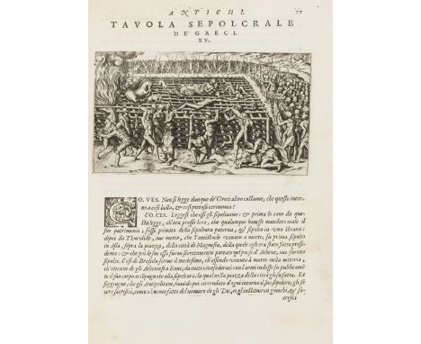 Death.- Porcacchi (Tommaso) Funerali Antichi di diversi Popoli, et Nationi, collation: a4 A-O4, italic type, engraved archite