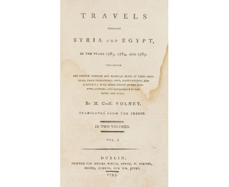 NO RESERVE Levant.- Volney (C[onstantin]-F[rancois de]) Travels through Syria and Egypt in the Years 1783, 1784, and 1785, 2 