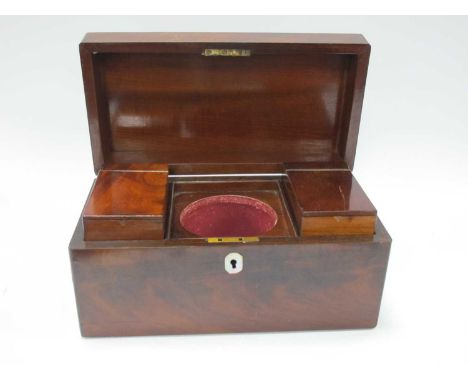 XIX Century Mahogany Tea Caddy, of rectangular form with mother of pearl escutcheon, and twin inner compartments (glass mixin