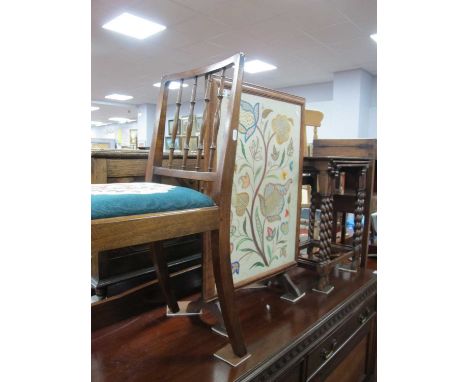 1930s Oak Nest of Tables, with barley twist supports, Fire Screen/ Table with a tapestry panel and a single chair (3)
