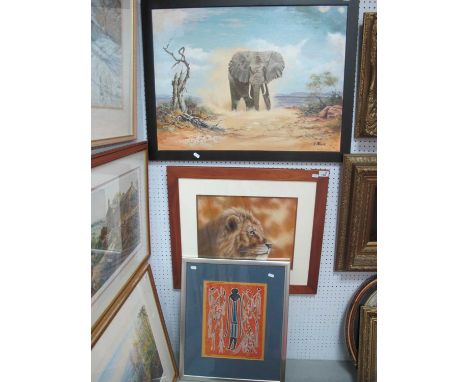 Irving Penvose, The Medium Pastel, titled His Majesty, signed, 32.5 x 5 x 40cm, R. Black, oil on canvas of an Elephant, signe