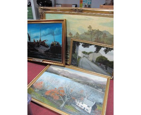 Morley Westcomb, 'Cornish Pilchard Skinners', oil on canvas, signed bottom right, print of Scottish Highland, R. Wilkinson, p