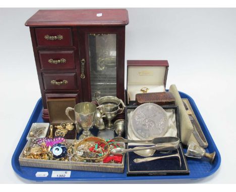 Ladies Costume Jewellery, ladies Rotary watch, gents cufflinks, plated trophy etc:- One Tray.