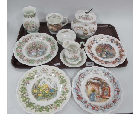 Royal Doulton 'Brambly Hedge' Four Seasons Plates (four), Table Lamp, Vase, Sugar and Cream, Cup and Dish :- One Tray