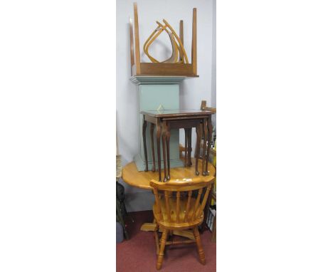 Pair of Pine Kitchen Chairs and Circular Topped Table, CD Cabinet, a nest of tables and a side table.