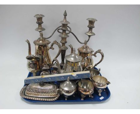 Plated Tea Service, Condiments, Candelabra, etc:- One Tray