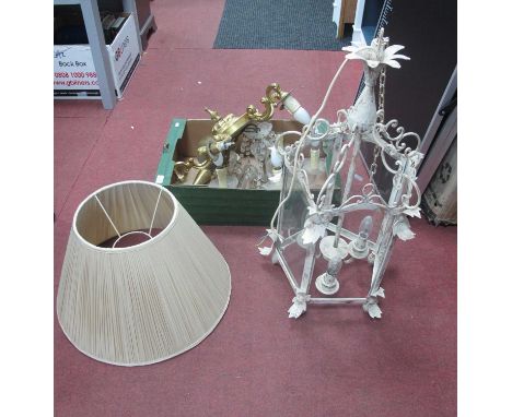XX Century White Painted Ceiling Light, brass ceiling light, lampshade, 5 branch glass ceiling light:- Two Boxes