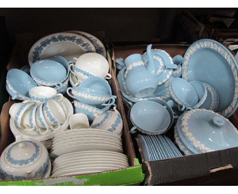 Wedgwood Embossed Queens Ware Dinner Ware, in two colourways, over ninety pieces including tea and coffee pots, tureens:- Two